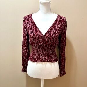 Paper Crane Red and Black Cropped Long Sleeve Blouse Size Small
